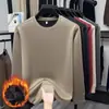 Camiseta de invierno para hombre con forro polar, cuello redondo, corte holgado, versátil, casual, cómoda, color liso, cálida y engrosada para mayor calidez, camiseta estilo hombre para invierno