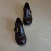 Versão em Couro de Vaca ~ Couro Genuíno Estilo Britânico Retrô Sapatos Pequenos de Couro com Solado Espesso para Aumentar a Altura para Mulheres Novas Sapatilhas com Fivela Quadrada Mocassins de Salto Grosso