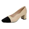 Zapatos de Tacón Alto Bloque de Color Estilo Pequeño Chanel para Mujer Otoño 2026 Nuevos Mocasines de Piel Suave con Tacón Grueso y Boca Baja Deslizables