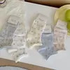 Meias Florais para Mulheres, Meias de Cano Médio, Estilo Primavera e Verão, Meias Finas de Algodão Respirável, Borda Enrolada, Estilo Coreano, Fofas, Meias Curtas da Moda