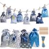 2026 Novas Sacolas de Presente de Natal 24 Peças Sacolas de Tecido de Cetim Sacolas de Embalagem de Natal Sacolas com Cordão Sacolas para Pendurar Contagem Regressiva