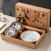 Juego de Platos Cerámicos Bohemios Transfronterizos, Tazones, Palillos, Vajilla, Regalos Pequeños, Souvenirs, Tazones Cerámicos para el Hogar, Cajas de Regalo