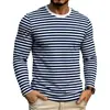 2026 Nueva Moda de Primavera y Otoño para Hombre Camiseta de Manga Larga Rayada Cuello Redondo Estilo Coreano, Directo del Fabricante