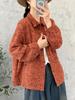 Chaqueta de Algodón Estampado Artístico Vintage Primavera y Otoño Nuevo Mujer Suelta Solapas Bolsillo Camisa de Manga Larga Top