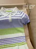 Roupas Infantis Estilo Coreano Verão Novo Estilo Meninas Estilo Preppy Colorido Listrado Gola Polo Manga Curta Tricô Top Colete Listrado