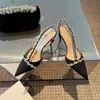 Elegantes zapatos de tacón bajo estilo francés, zapatos de salón de punta para socialité, zapatos de tacón alto blancos de hada, sandalias de tacón de aguja cerradas con pedrería para mujer, verano