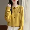Casaco suéter feminino de primavera folgado, novo cardigã de tricô com gola redonda para mulheres, blusa de designer de manga longa