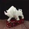Ornamentos de gado de mármore branco jade branco jade natural, decoração de mesa para casa e escritório, presentes artesanais