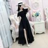 Gongyu Weng cinta preta tubo top chiffon fenda vestido feminino estudante Xia Mingyuan limpar vestido de braço novo