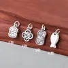 Prata Pura 999 Vintage Coração Trevo de Quatro Folhas Gato da Sorte Peixe Carpa Casa Cogumelo Pingente Acessórios para Pulseira de Corda Trançada DIY
