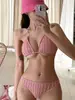 Conjunto de Traje de Baño de Tres Piezas de Color Sólido para Mujer, Tendencia Transfronteriza 2025, Traje de Baño Sexy y Sencillo para Aguas Termales en Estilo Europeo y Americano