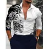 Camisas Masculinas Europeias e Americanas Transfronteiriças Novas para Primavera e Outono com Impressão 3D, Camisas Casuais Elegantes de Manga Longa com Gola