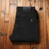 Estación europea otoño e invierno grueso cliente proporcionado polar pantalones de hombre textura de lujo ligero cepillado hombres corte recto ajustado cinco bolsillos jeans