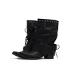 Botas vaqueras occidentales de punta fina, estilo nuevo Primavera 2026, Botines cortos fruncidos, Botas de mujer con tachuelas y caña holgada, Botas ajustadas, Botas Martin