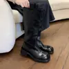Versão em couro de boi ~ botas de salto grosso couro mas botas Chelsea de cano alto botas de cavaleiro justas Solas grossas femininas