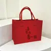 Bolsa Tote de Feltro para o Ano Novo com Estampa Colorida Simples, Bolsa de Mão de Feltro de Grande Capacidade, Logo Personalizável