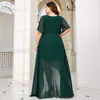 Vestido Largo de Gasa con Cuello Redondo, Decoración Floral Bordada, Revela Piernas, Estilo Europeo y Americano, Comercio Exterior Transfronterizo, para Banquetes y Fiestas Nocturnas