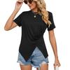 Camiseta plisada de cuello redondo holgada de color sólido para mujer, nueva camiseta de verano de comercio exterior transfronterizo europeo y americano de Amazon 2023