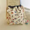 2024 Nova Bolsa de Algodão com Cordão de Camada Dupla Estampada de Desenho Animado Fofo Bolsa de Armazenamento Bolsa de Algodão Feita à Mão Atacado