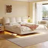 Cama flutuante estilo italiano, cama de couro genuíno, cama de casal moderna e simples de 1,68m para quarto principal, cama com armazenamento para apartamento pequeno, cama da moda