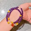 Design de Luxo Amethysta Natural Cera de Abelha Antiga Cristal Branco Pulseira de Múltiplos Círculos Pulseira