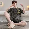 Conjunto de pijama de verano para hombre, de manga corta y pierna corta, ligero, talla grande, corte holgado, adecuado para usar como ropa de estar en casa
