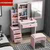 Tocador de Cajones con Espejo Deslizante Integrado, Popular entre Influencers Transfronterizos, Mesa de Maquillaje para Alquiler de Dormitorio, Venta al por Mayor, Diseño Sencillo