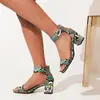 Nuevas Sandalias de Punta Abierta 202248 Estampado de Serpiente Color Comercio Exterior Tacón Grueso Tacones Altos Amazon 40 Zapatos Wish talla grande