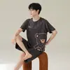 Chegada Nova Transfronteiriça Pijamas Masculinos de Verão Manga Curta Conjunto Estilo Coreano Solto Tamanho Grande Desenho Animado Casual Roupa de Fora Roupas de Casa