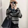 Suéter de Punto a Rayas de Contraste Estilo Coreano Otoño Invierno Nuevo Holgado Estilo Universitario Cuello Suéter Casual Top