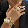 Pulsera Abierta Geométrica con Forma de E Nueva y Moderna Transfronteriza Conjunto de Joyería de Anillo de Pulsera Abierta Simple y Elegante Elegante