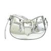 Bolsa feminina transfronteiriça de design de nicho, nova bolsa super quente, garota gostosa, rosto brilhante, couro envernizado, rebite, bolsa de motocicleta, bolsa transversal de axila, tudo combinando