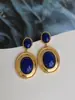 Pendientes Vintage Estilo Hong Kong Gama Alta ins Diseño de Nicho Pendientes de Lapislázuli Natural Pendientes Exagerados para Mujer Plata de Ley para Mujer