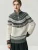 Suéter de punto de cachemira para mujer, estilo francés, cuello alto, media cremallera, corte holgado y elegante, con bloques de color