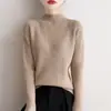 Suéter de canalé para mujer con cuello alto medio, nuevo estilo otoño/invierno 2025, top de punto para capa interior, pieza única para dropshipping