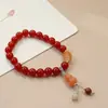 Pulsera original de ágata roja de moda nacional Colgante de calabaza de jade dorado y orquídea de perla Joyería al por mayor