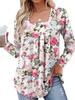 2023 Amazon estación independiente nuevo europeo y americano para mujer plisado cuello cuadrado manga larga cola de milano floral camiseta comercio exterior transfronterizo