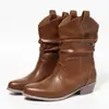 Nuevas botas de cowboy estilo western europeas y americanas para mujer para otoño/invierno, con punta afilada, diseño en forma de V, detalles fruncidos y altura hasta la pantorrilla.. Estas son botas de moda para mujer