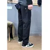 Calça de trabalho macia estilo americano para homens, casual, perna reta, secagem rápida, com logo triangular, calça longa afunilada, cintura média