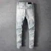 Novedad 2024 Jeans Elásticos para Hombre Tendencia Primavera y Otoño Rasgados Bordados Ajustados Pierna Estrecha Color Claro Pantalones Largos Versátiles
