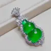 Transmisión en Vivo Calcedonia Natural de Hielo Alto Colgante de Calabaza Plateado Incrustado Jade Blanco de Fortuna y Longevidad Collar Venta al por Mayor Múltiples Estilos
