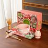 Juego de Té Matcha Japonés Transfronterizo de 7 Piezas Tazón de Matcha de Cerámica Rosa con Pico Baibenli Cuadros Flor de Cerezo