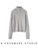 Suéter de cachemira casual para mujer, de cuello semi alto y tres botones, grueso y cálido para otoño e invierno, con un elegante diseño de punto trenzado