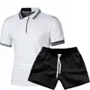 Nuevo traje Polo casual ajustado de color a rayas simple para hombre