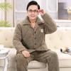 Pijamas para hombres de mediana edad y mayores, otoño e invierno, forro polar coral acolchado, chaqueta acolchada de algodón de franela de papá gruesa, ropa de hogar para hombres