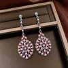 Pendientes Vintage de Aguja Plateada con Diamantes, Forma Ovalada, Diseño Retro Europeo y Americano, Pendientes de Lujo Ligero de Gama Alta