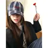 Serie Miu ~ Gorra de Béisbol Cuadros Súper Azul Marino Coreano para Mujer con Circunferencia de Cabeza Grande y Rostro Visible Estudiantes de Primaria Pareja Casual Pico de Pato