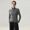Cárdigan de Cachemira para Mujer 2026 Otoño/Invierno Cuello Alto Doble Cremallera Base de Canalé Estilo Elegante Temperamento Abrigo Cálido
