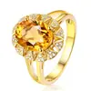 Anillo de girasol con flor de estilo coreano, chapado en oro, citrino, forma de huevo de ganso, anillo de apertura de diamante, anillo de compromiso para banquetes.