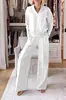 Conjunto de calça e blusa feminina casual de moda, cor sólida, gola V, manga longa, solto, confortável, novo estilo europeu e americano, transfronteiriço da Amazon, outono e inverno